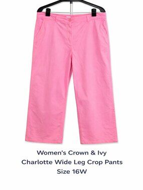 Women's Crown and Ivy Charlotte Wide Leg Crop Pant Size 16W Bright Pink